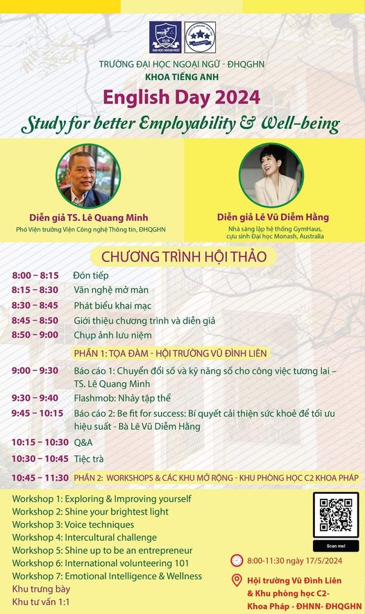 Thông báo về hoạt động ENGLISH DAY 2024: Study for better Employability & Well-being – Trường Đại học Ngoại ngữ – Đại học Quốc gia Hà Nội